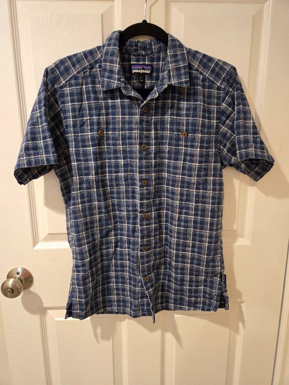 Patagonia Back Step Shirt Blue Plaid Short Sleeved Button Down S